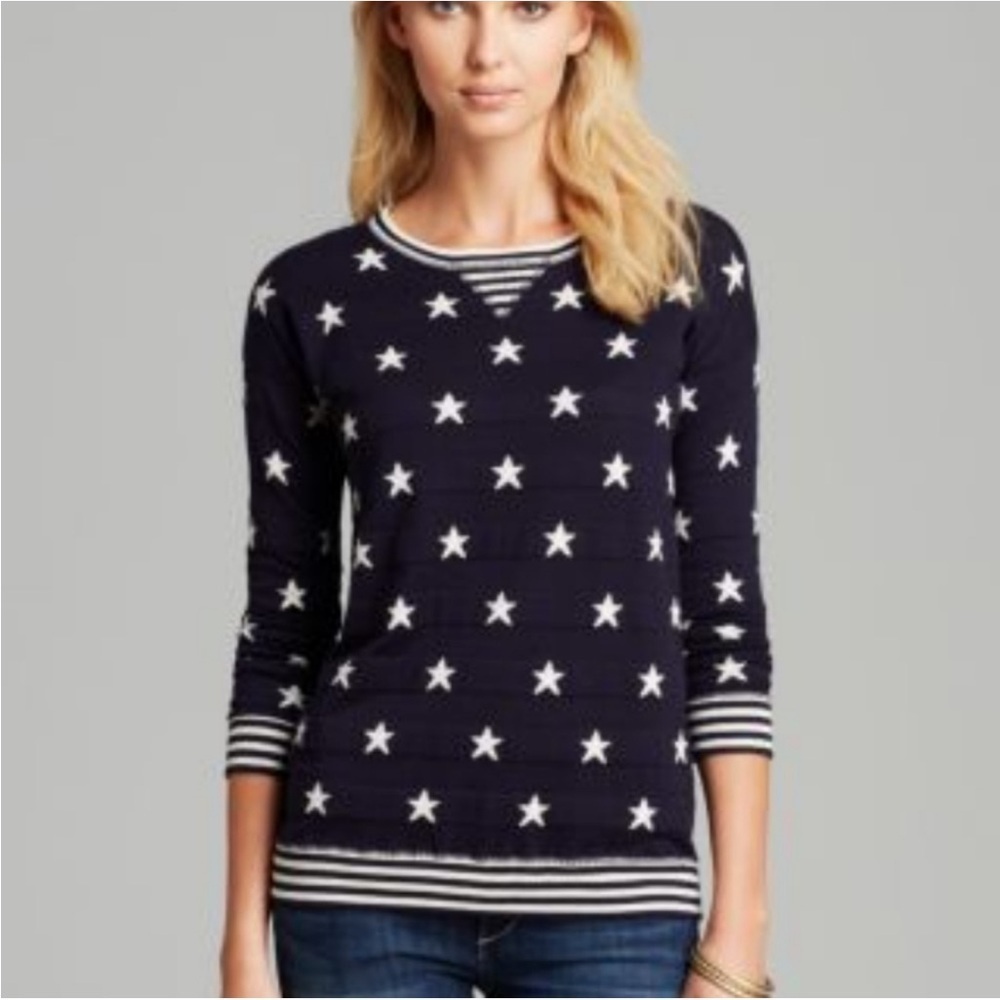 Autumn Cashmere Stars And Stripes Sweatshirt Dark Blue Long Sleeve Sweater M NEW